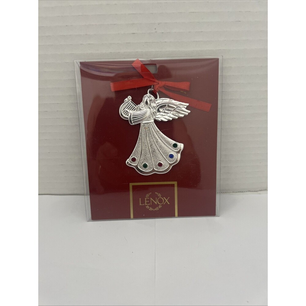 Lenox Christmas Ornament Metal Silver Plated Angel Multi Color Rhinestone Gems